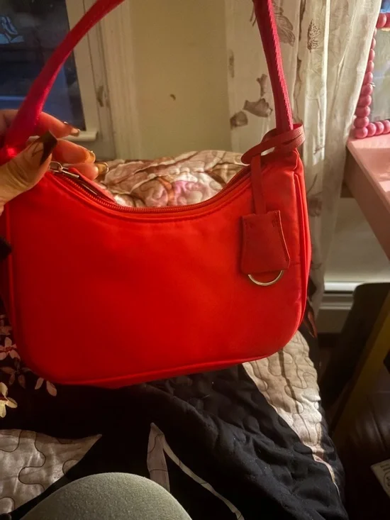 Prada Bright Red Nylon Shoulder Bag with Triangle Logo - Picture 4 of 6